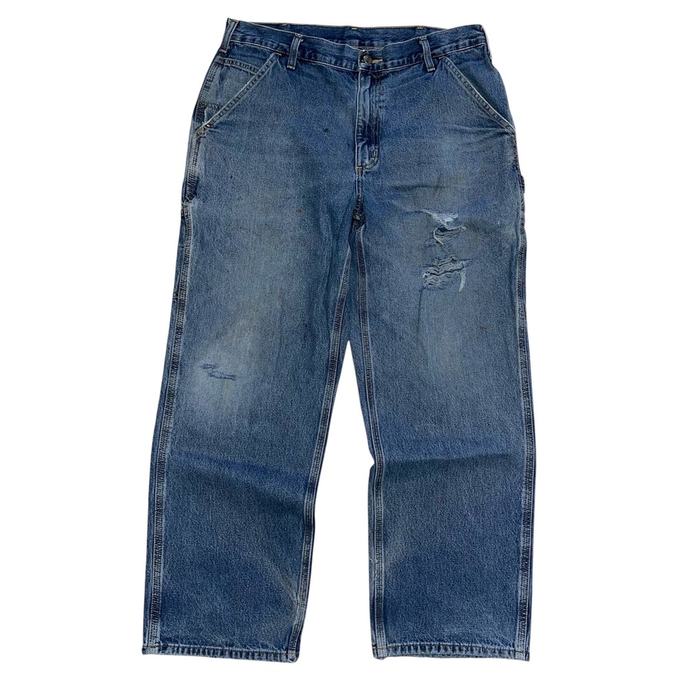 Carhartt B13 DPS Loose Fit Carpenter Jeans Mens 34x29 Distressed Blue Denim Work